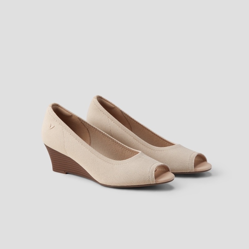 Vivaia Tamia Peep Toe Wedge in Almond Beige Cream size 40.5 / 9.5 US